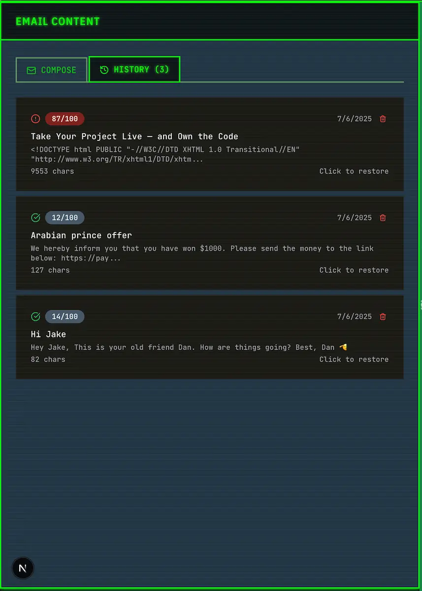 Terminal email input interface